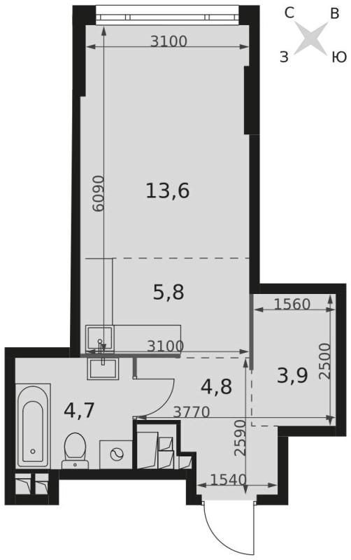 Квартира-Студия, 32 м², 23/29 этаж