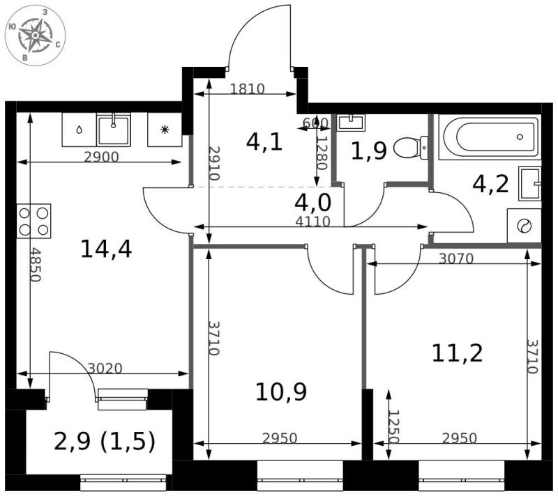 2-комн. квартира, 52 м², 29/32 этаж