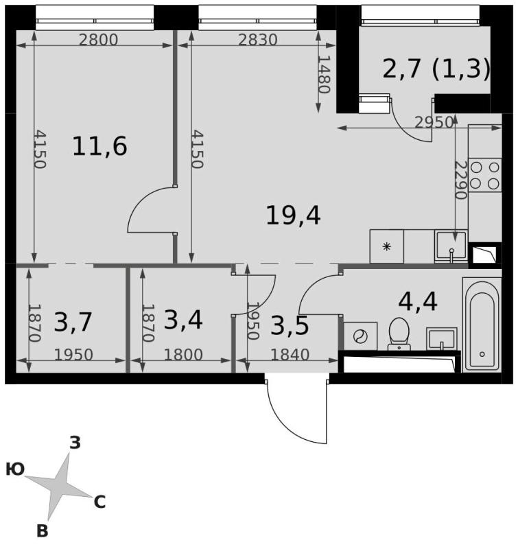 2-комн. квартира, 47 м², 10/42 этаж
