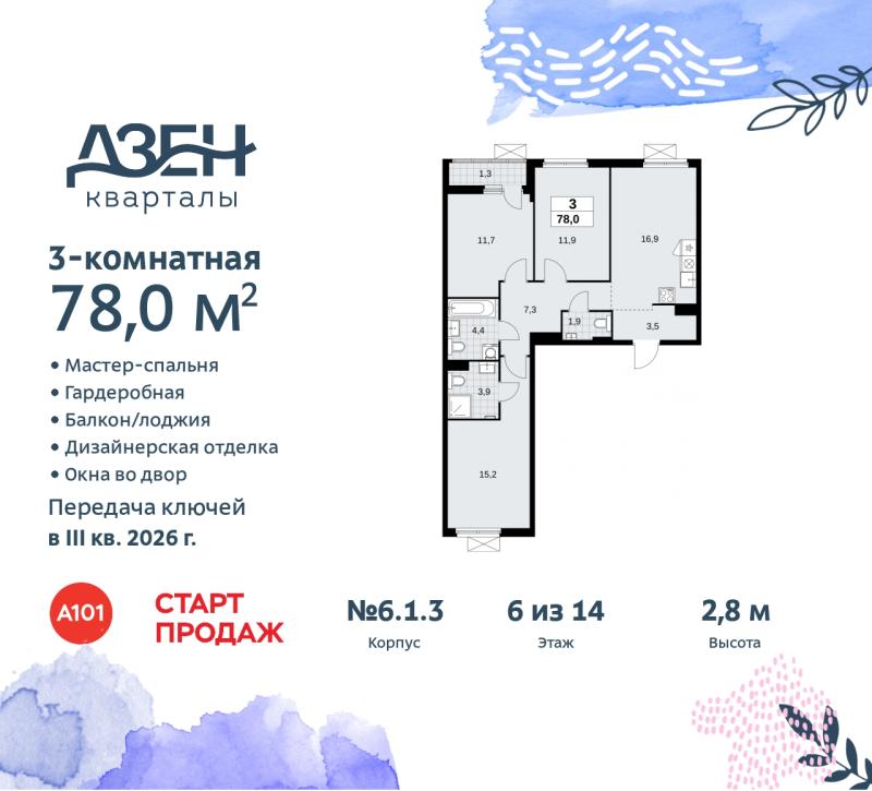Новостройка, Москва, НАО, ЖК Дзен-кварталы, 6.1.3. Фото 9