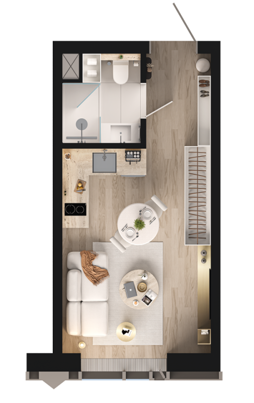 Новостройка-Студия, 23 м², 36/57 этаж