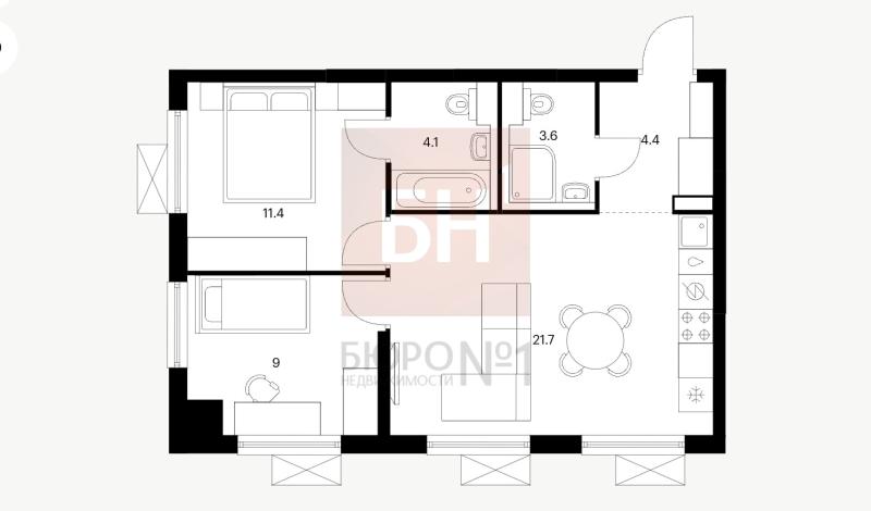 2-комн. квартира, 54 м², 13/29 этаж