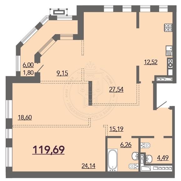 4-комнатная квартира, 119.69 м2