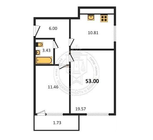 2-комнатная квартира, 53 м2