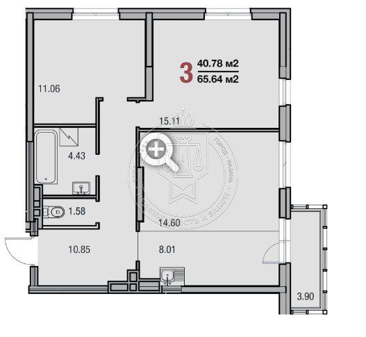 3-комнатная квартира, 65.6 м2