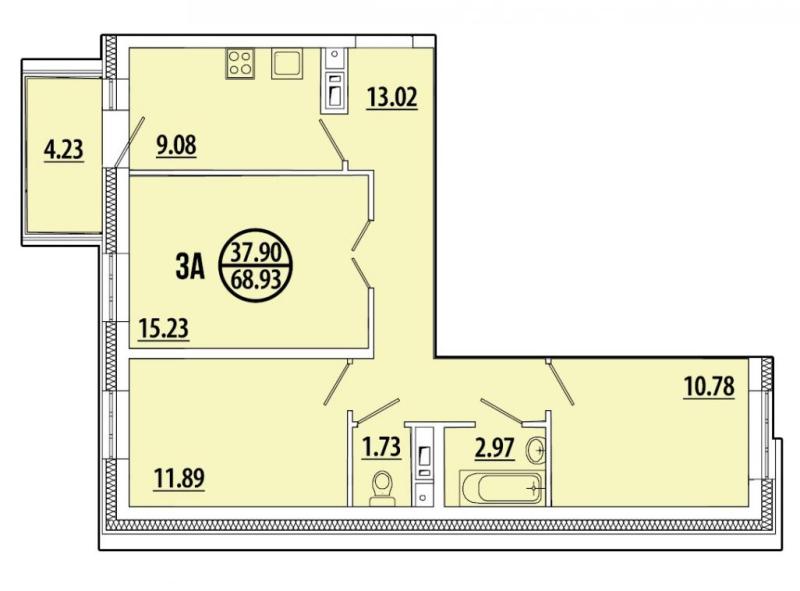 3-комнатная квартира, 73.67 м2