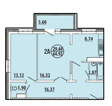 2-комнатная квартира, 64.92 м2