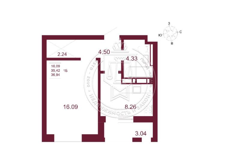 1-комнатная квартира, 36.94 м2