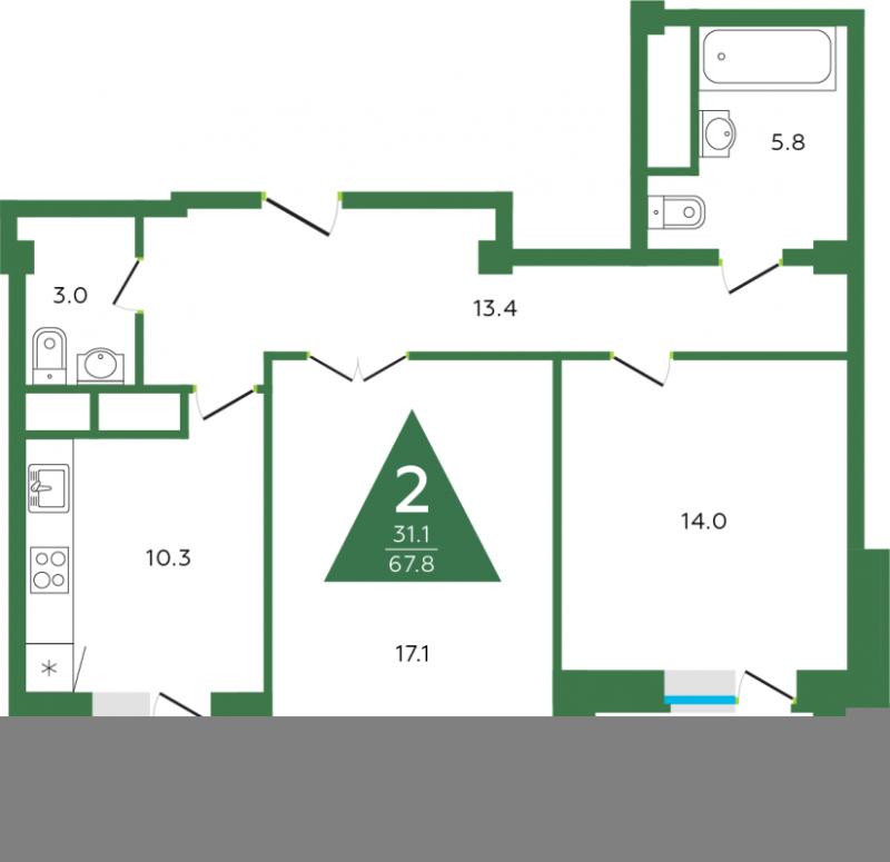 2-комнатная квартира, 67.8 м2