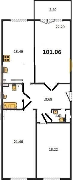 3-комнатная квартира, 101 м2