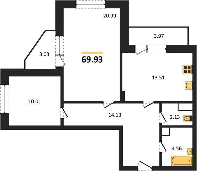 2-комнатная квартира, 69 м2