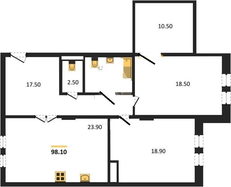 2-комнатная квартира, 98 м2