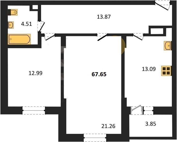 2-комнатная квартира, 67 м2