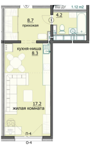 1-комн. квартира, 38 м², 12/18 этаж