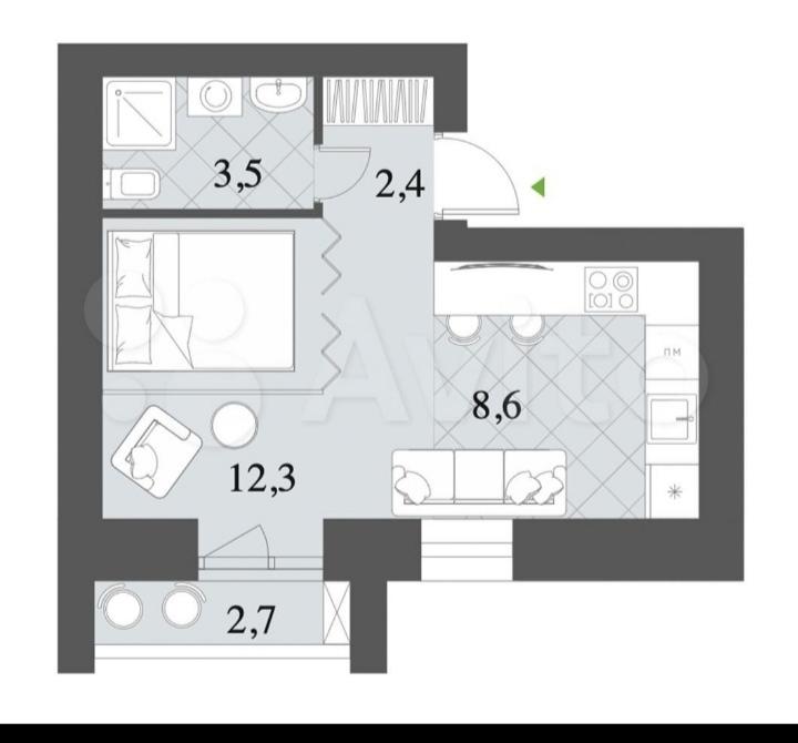 1-комнатная квартира, 29.5 м2