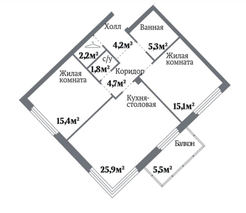 2-комн. квартира, 74.6 м², 10/23 этаж