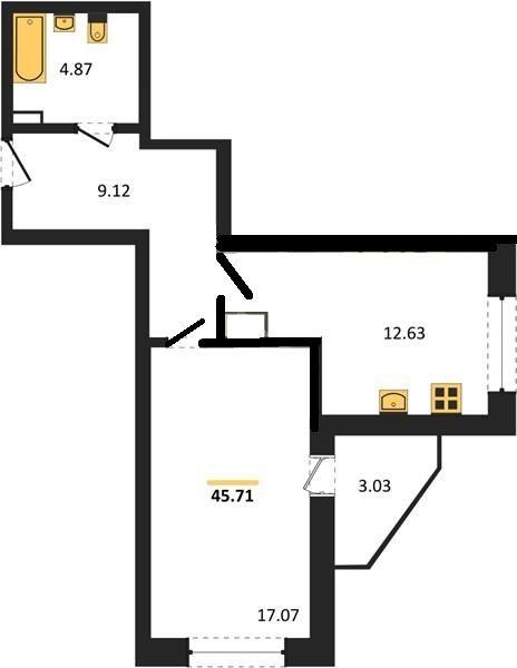 1-комн. квартира, 45 м², 15/18 этаж