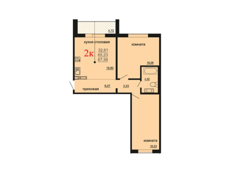 2-комн. квартира, 67.6 м², 7/10 этаж