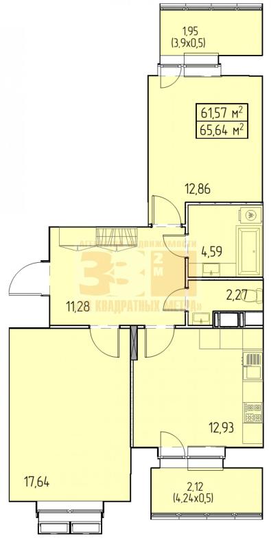 2-комнатная квартира, 65.64 м2