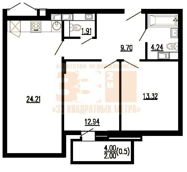 2-комнатная квартира, 68.32 м2