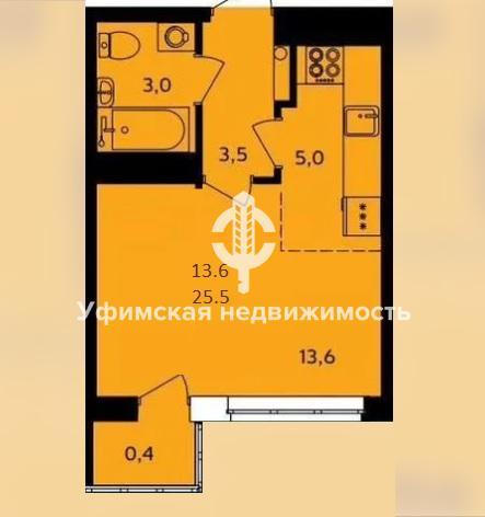 1-комнатная квартира, 25.5 м2