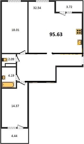 2-комн. квартира, 86 м², 10/18 этаж