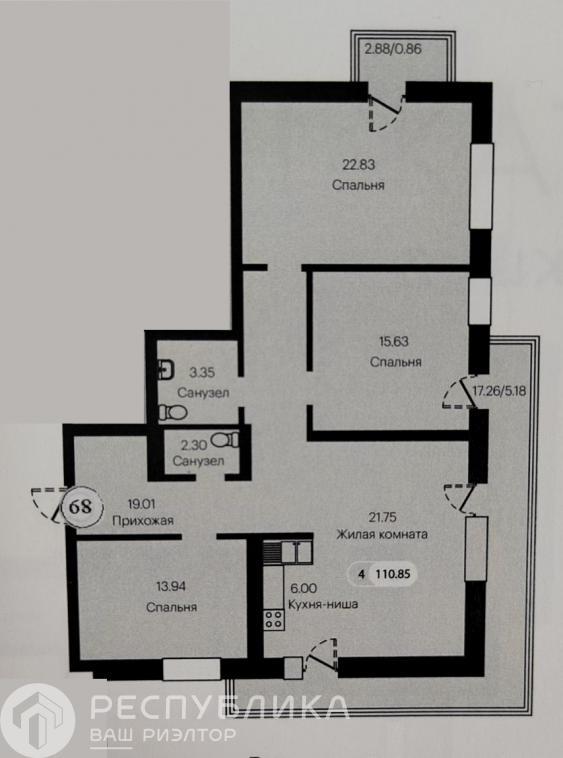4-комнатная квартира, 110.85 м2