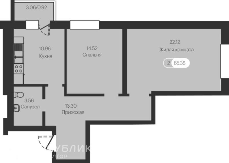 2-комнатная квартира, 65.38 м2