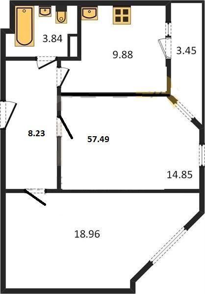 2-комнатная квартира, 58 м2