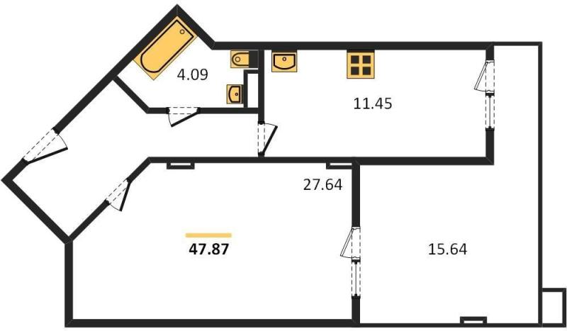 1-комнатная квартира, 47 м2