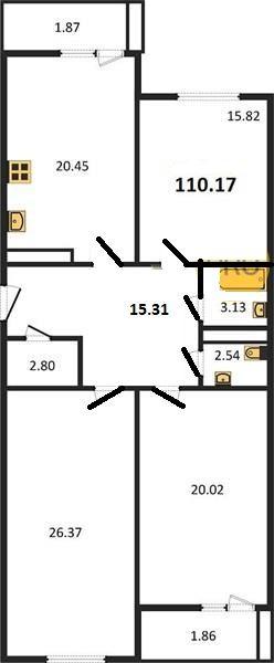 3-комн. квартира, 110 м², 4/18 этаж