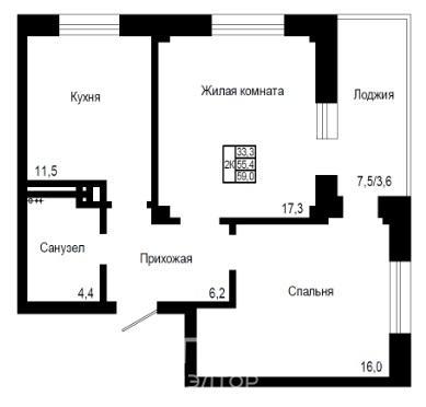 2-комнатная квартира, 59 м2