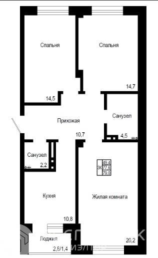 3-комнатная квартира, 79 м2