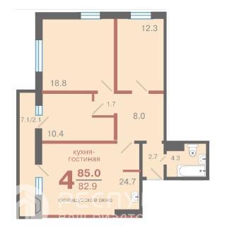 4-комнатная квартира, 85 м2