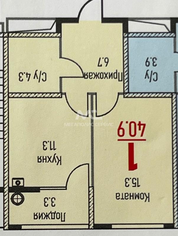 1-комнатная квартира, 40.9 м2
