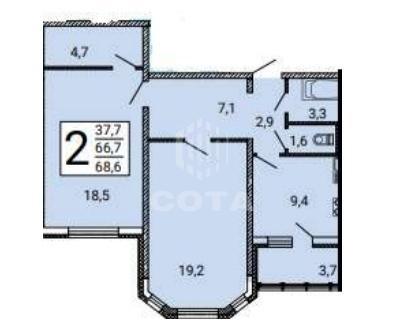 2-комн. квартира, 70 м², 8/20 этаж