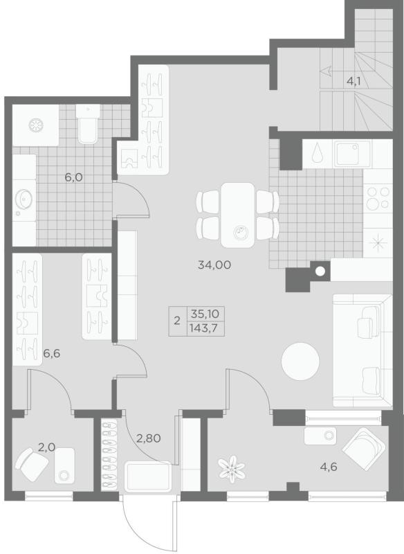 2-комнатная квартира, 150.8 м2