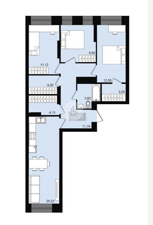 4-комнатная квартира, 80.63 м2