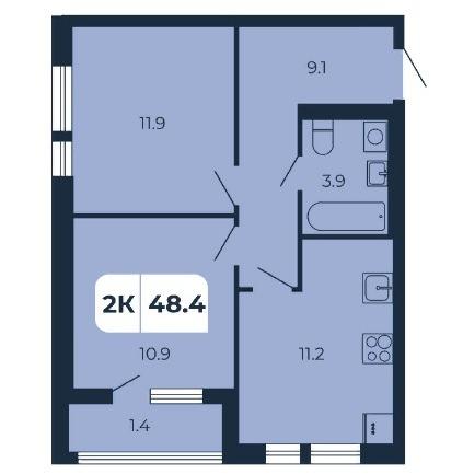 2-комнатная квартира, 48.4 м2