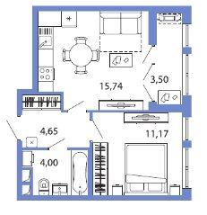 1-комнатная квартира, 37.31 м2