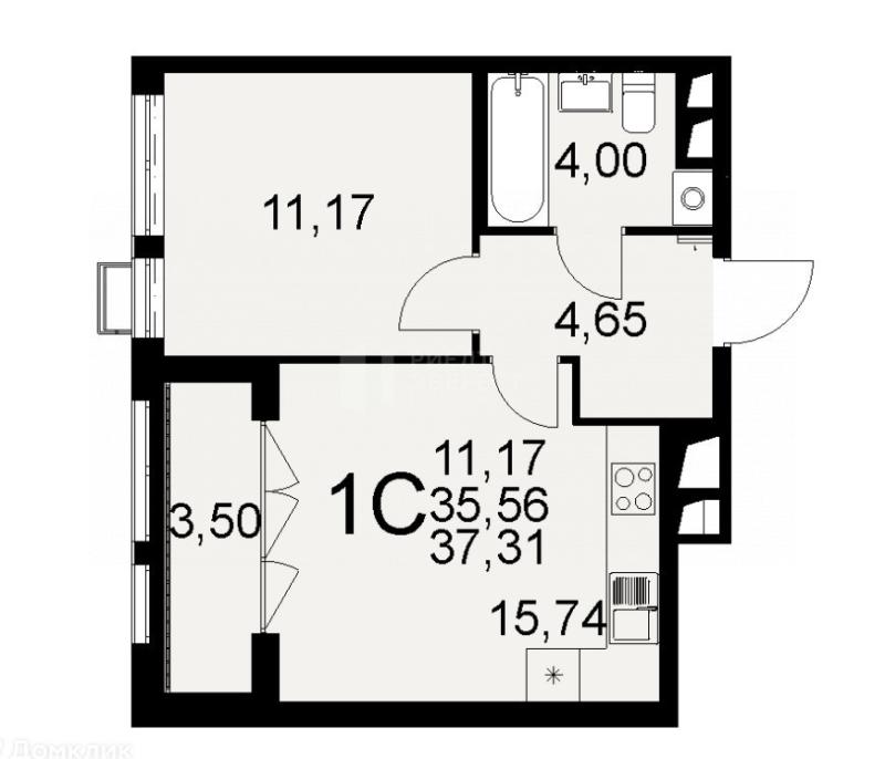 1-комнатная квартира, 37.3 м2