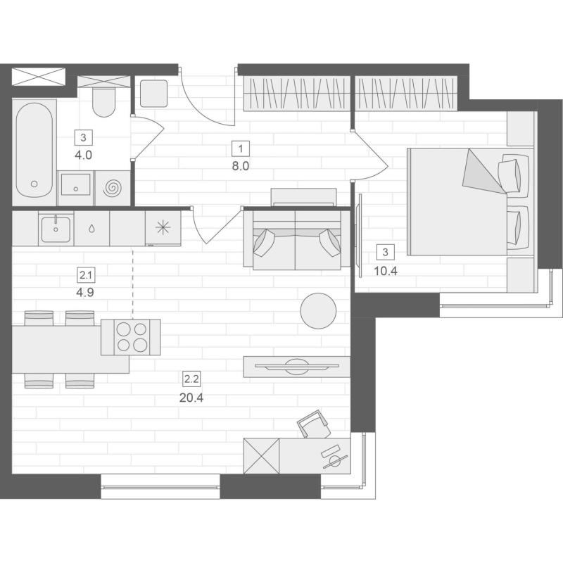 2-комнатная квартира, 47.7 м2
