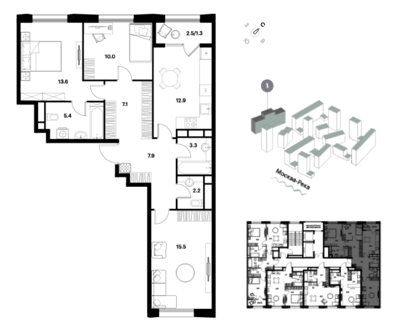 3-комнатная квартира, 79.2 м2