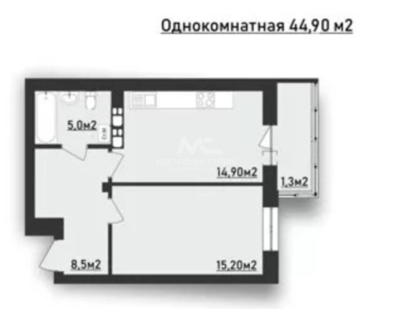1-комнатная квартира, 44.9 м2