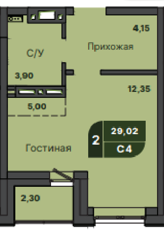 Студия, 29.4 м2