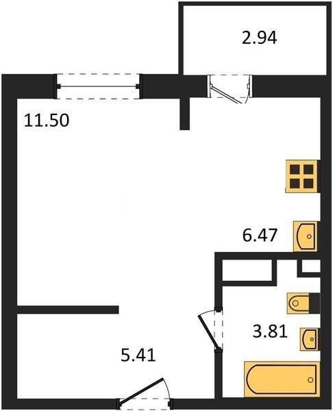 1-комнатная квартира, 28.66 м2