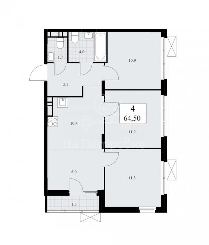 4-комнатная квартира, 64.5 м2