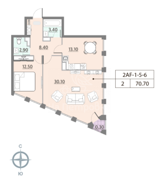2-комнатная квартира, 71.6 м2