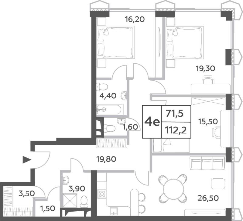 4-комнатная квартира, 112.2 м2