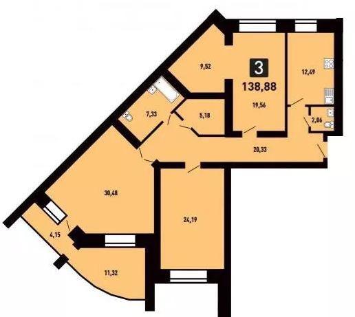 3-комнатная квартира, 141.6 м2
